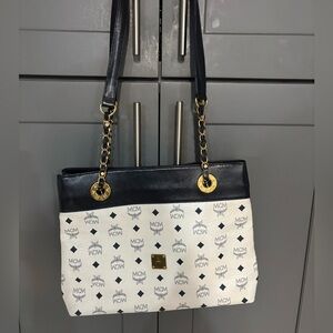 MCM NAVY AND WHITE SHOULDER BAG- MINT​